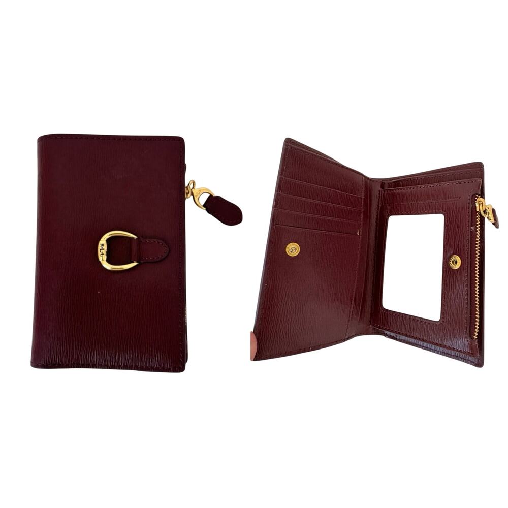 Lauren Ralph Lauren Bennington Compact Leather Wallet ID Textured Burgundy